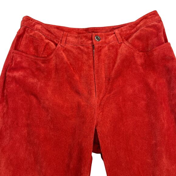 Chico's Design Suede Leather Pants Orange Straight Leg High Rise Size 12 (2.5) - Picture 1 of 12